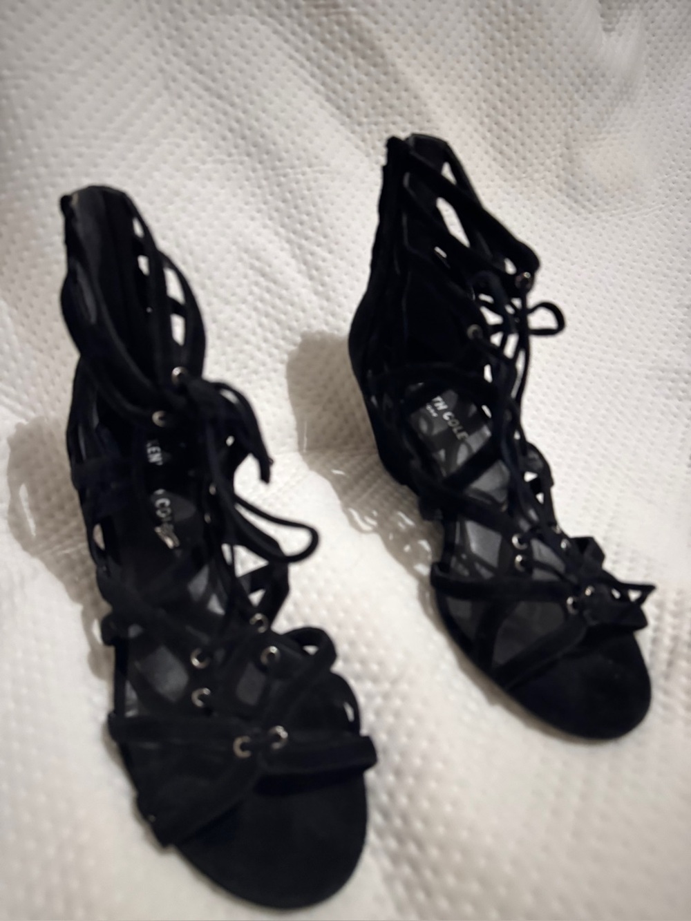 Kenneth Cole Black Lace-Up Cutout Stiletto Heels